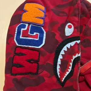Bape Red Camo Shark Zip Up Sweater